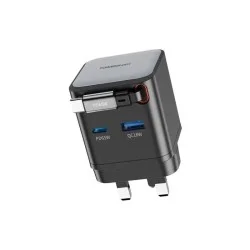 Wall Charger Dual Port | Retractable Gan Charger Powerology - Black